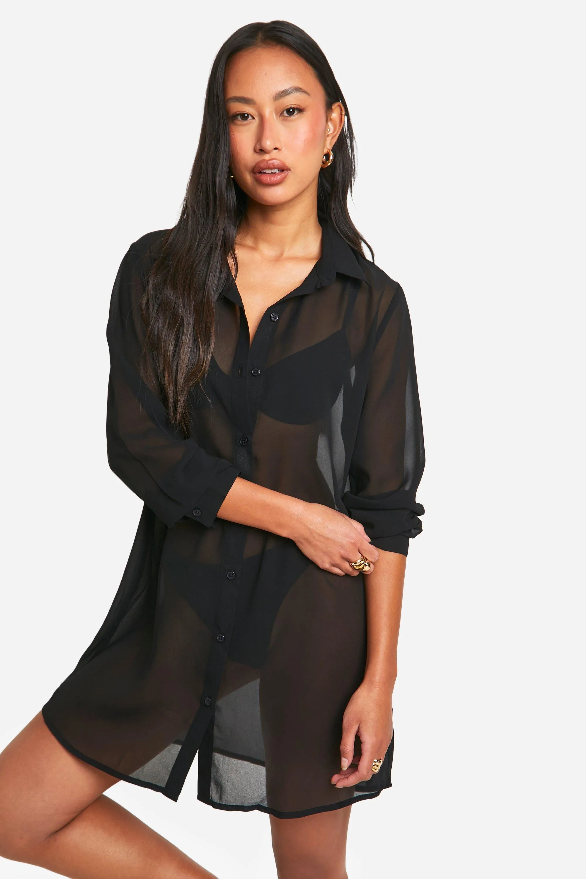 Chiffon Longline Beach Shirt Dress