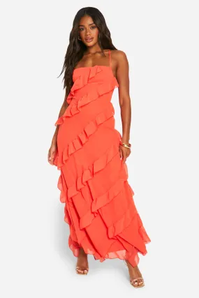 Chiffon Ruffle Strappy Back Maxi Dress