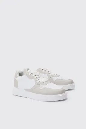 Chunky Mesh Panel Sneakers In Light Grey