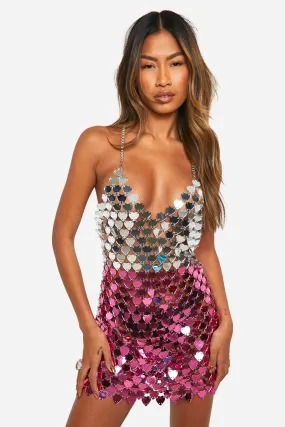 Colorblock Heart Disc Sequin Chain Dress