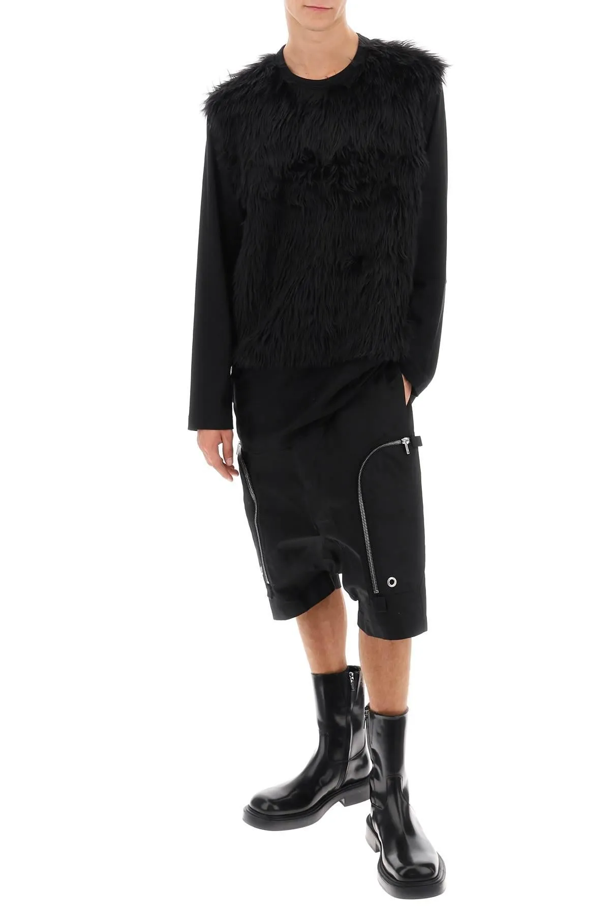 Comme Des Garcons Homme Plus    Comme Des Garcons Homme Plus Faux Fur Sleeve T Shirt