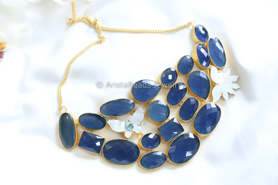 Contemporary MOP & Blue Faceted Hydro Necklace