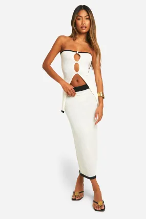 Contrast Binding Towelling Bandeau Top And Skirt Knitted Set