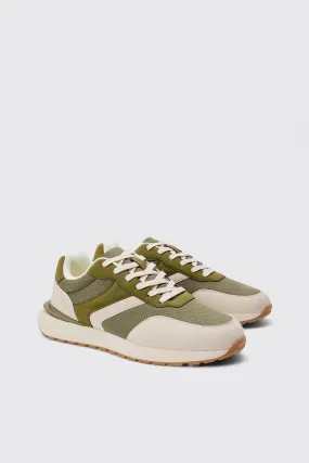 Contrast Chunky Sole Sneakers In Khaki