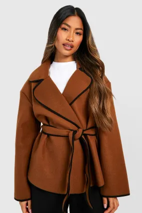 Contrast Edge Belted Coat