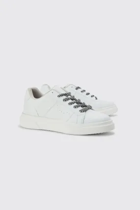 Contrast Lace Detail Faux Leather Sneakers