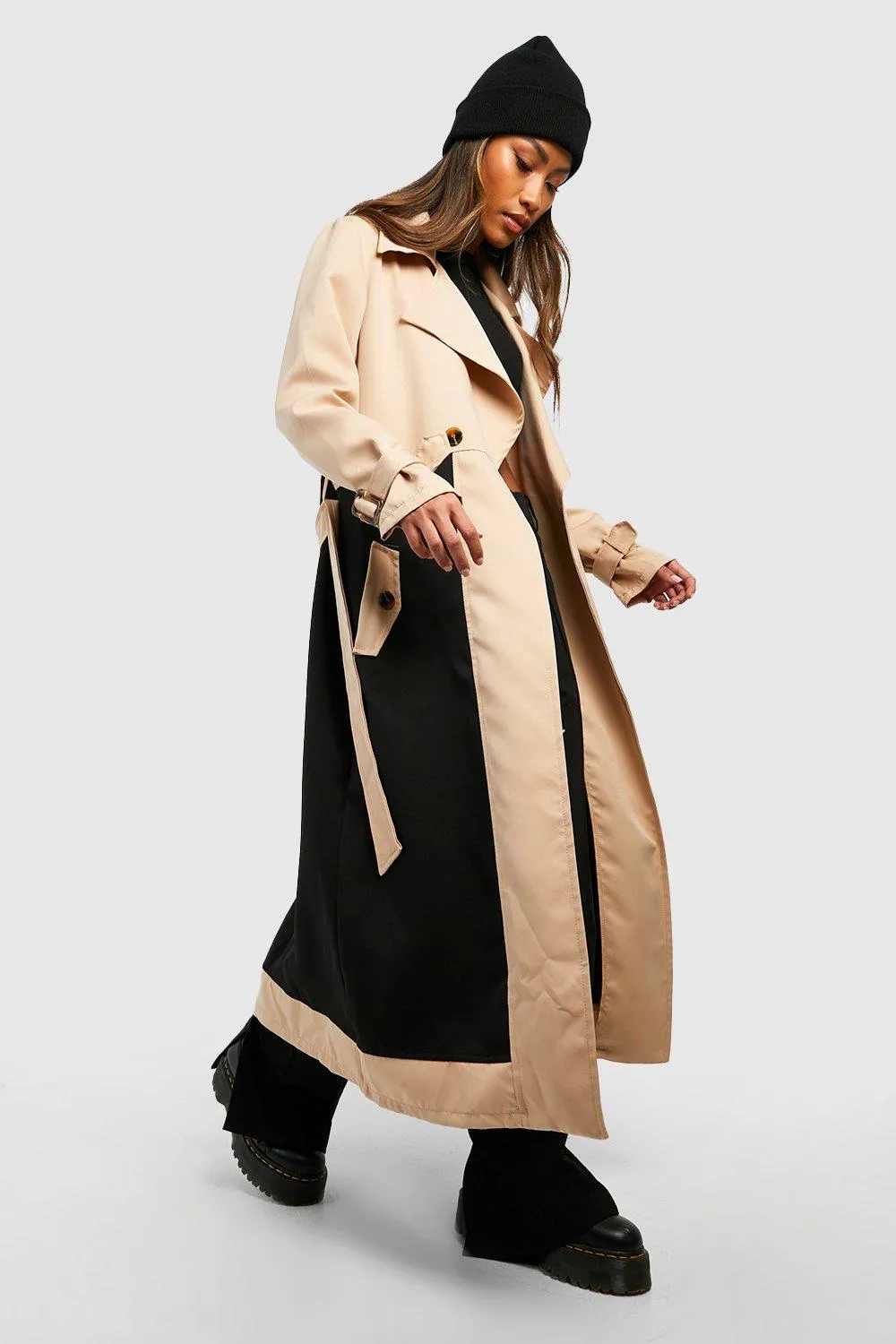 Contrast Panel Trench Coat