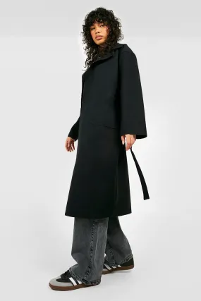 Contrast Trim Wool Look Coat