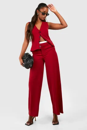 Contrast Waistband Wide Leg Dress Pants