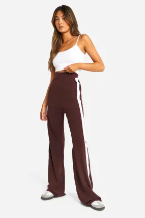 Cotton Jersey Knit Side Stripe Wide Leg Pants