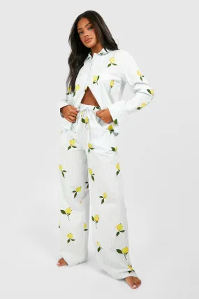 Cotton Poplin Lemon Stripe Pajama Pants