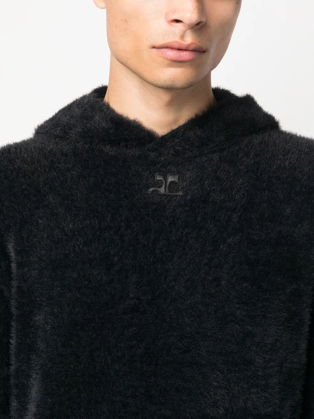 COURREGS Faux Fur Embroidered Hoodie for Men - Perfect Addition to Your FW23 Wardrobe