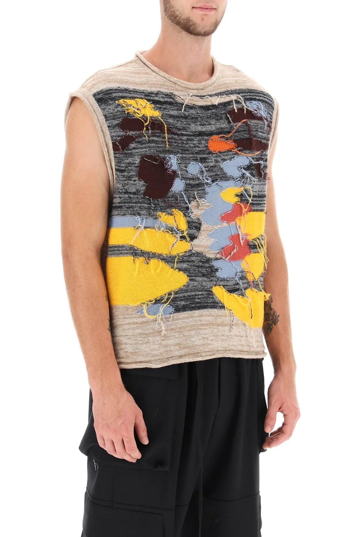 Crew Neck Vest With Intarsia