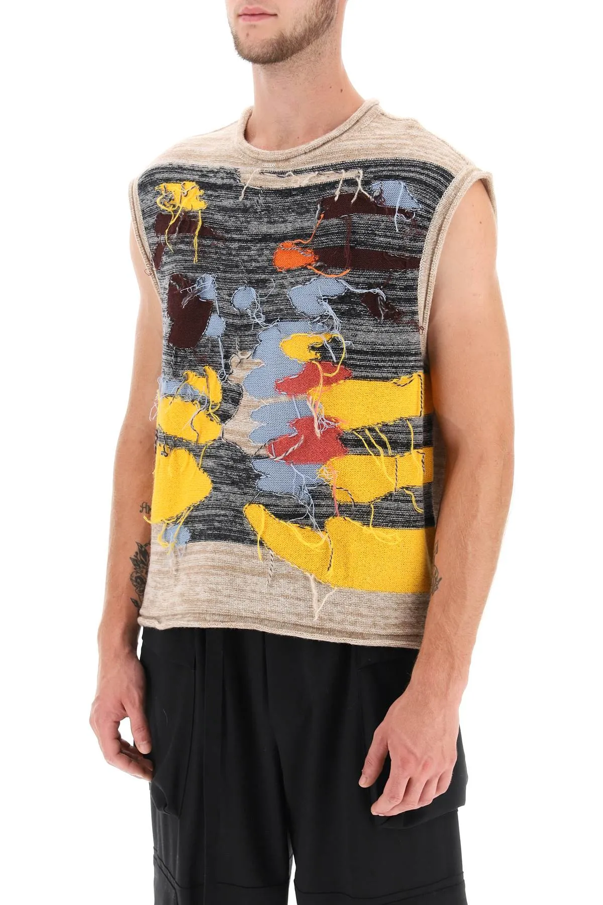 Crew Neck Vest With Intarsia