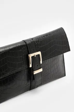 Croc Pu Buckle Trim Clutch Bag