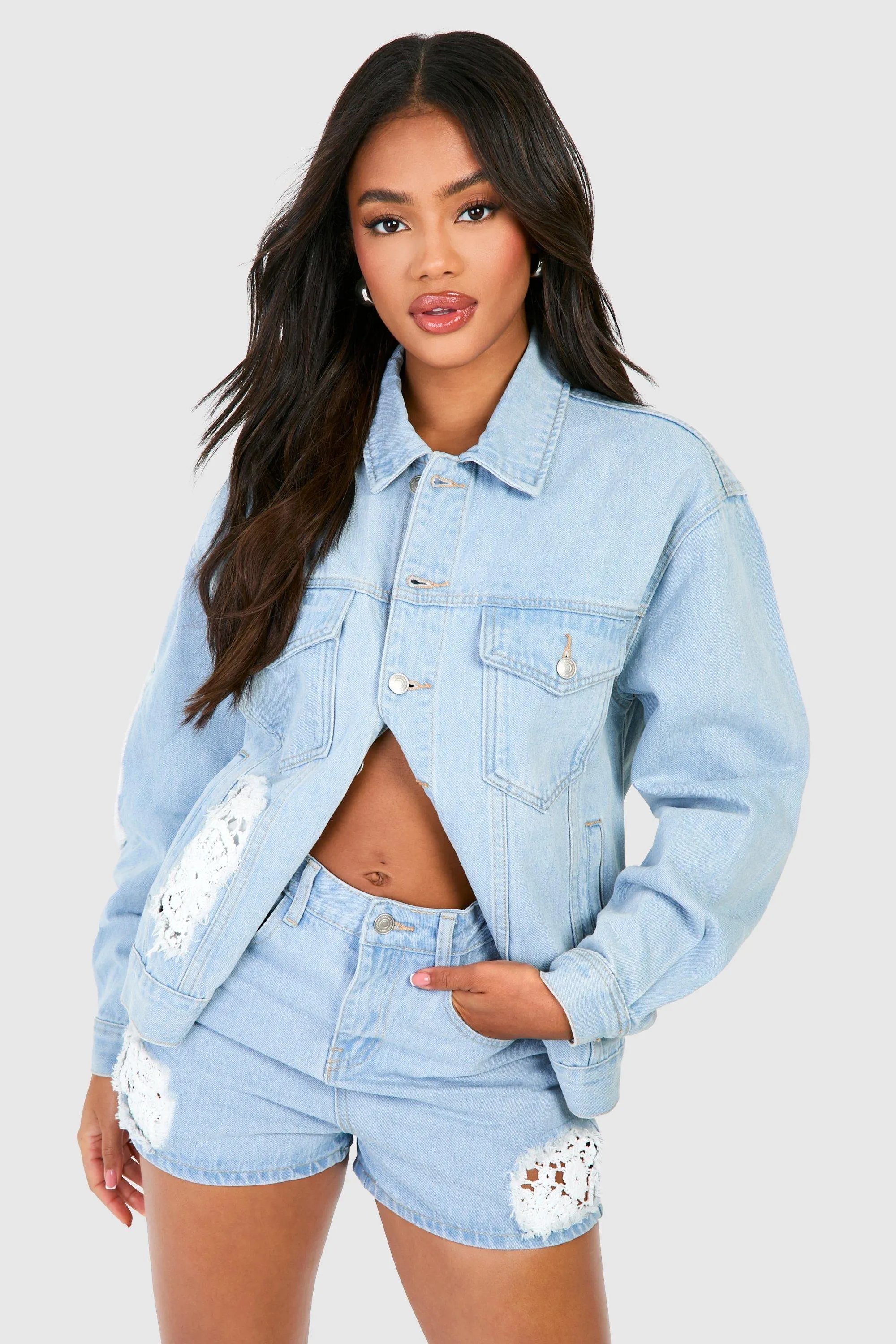 Crochet Mix Oversized Denim Jacket