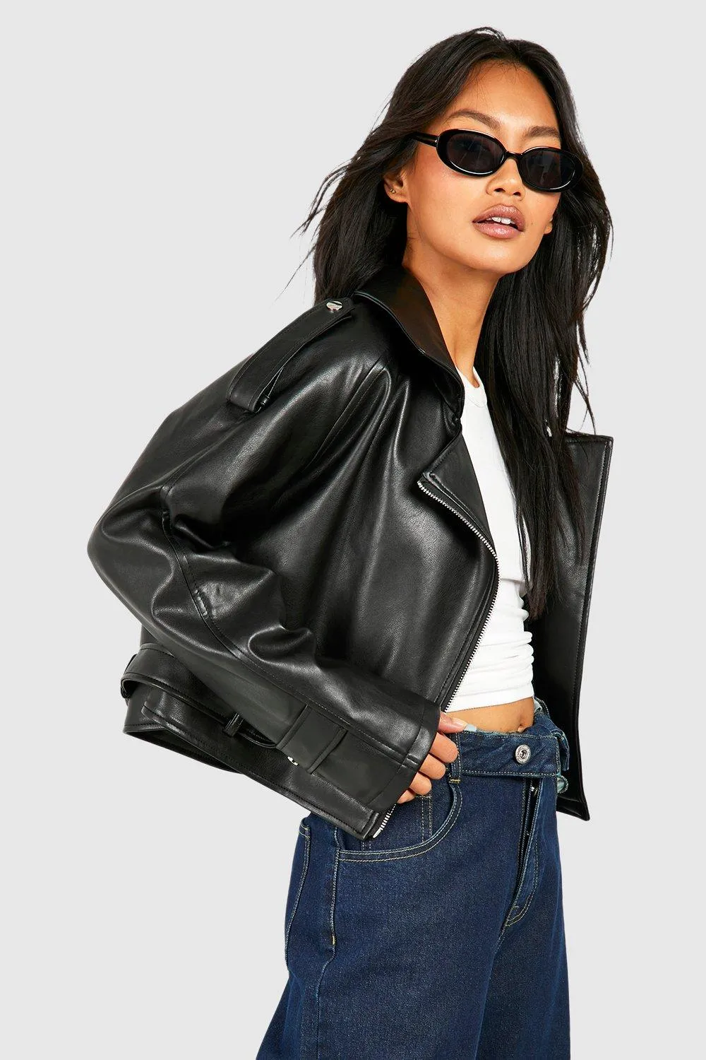 Crop Faux Leather Moto Jacket