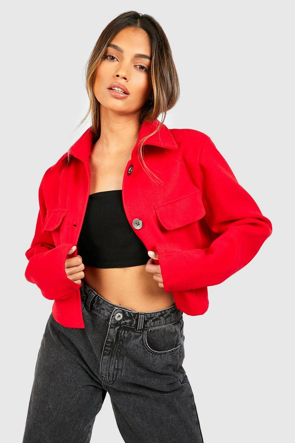 Cropped Wool Look Jacket