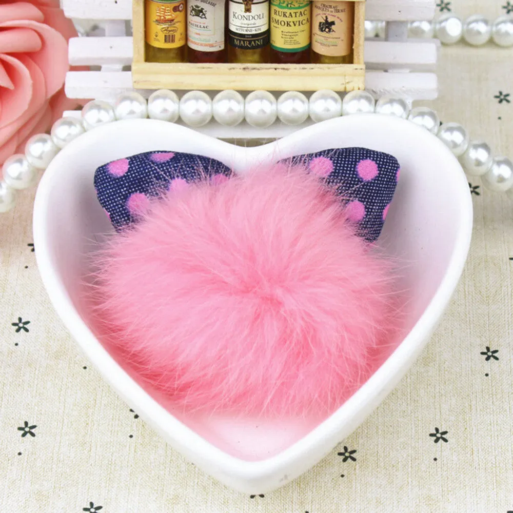 Cute Dotted Rabbit Baby Headb  Faux Fur Ball Ear Shape Hair Clips For Girls Red Pink Hairpins S  SM6