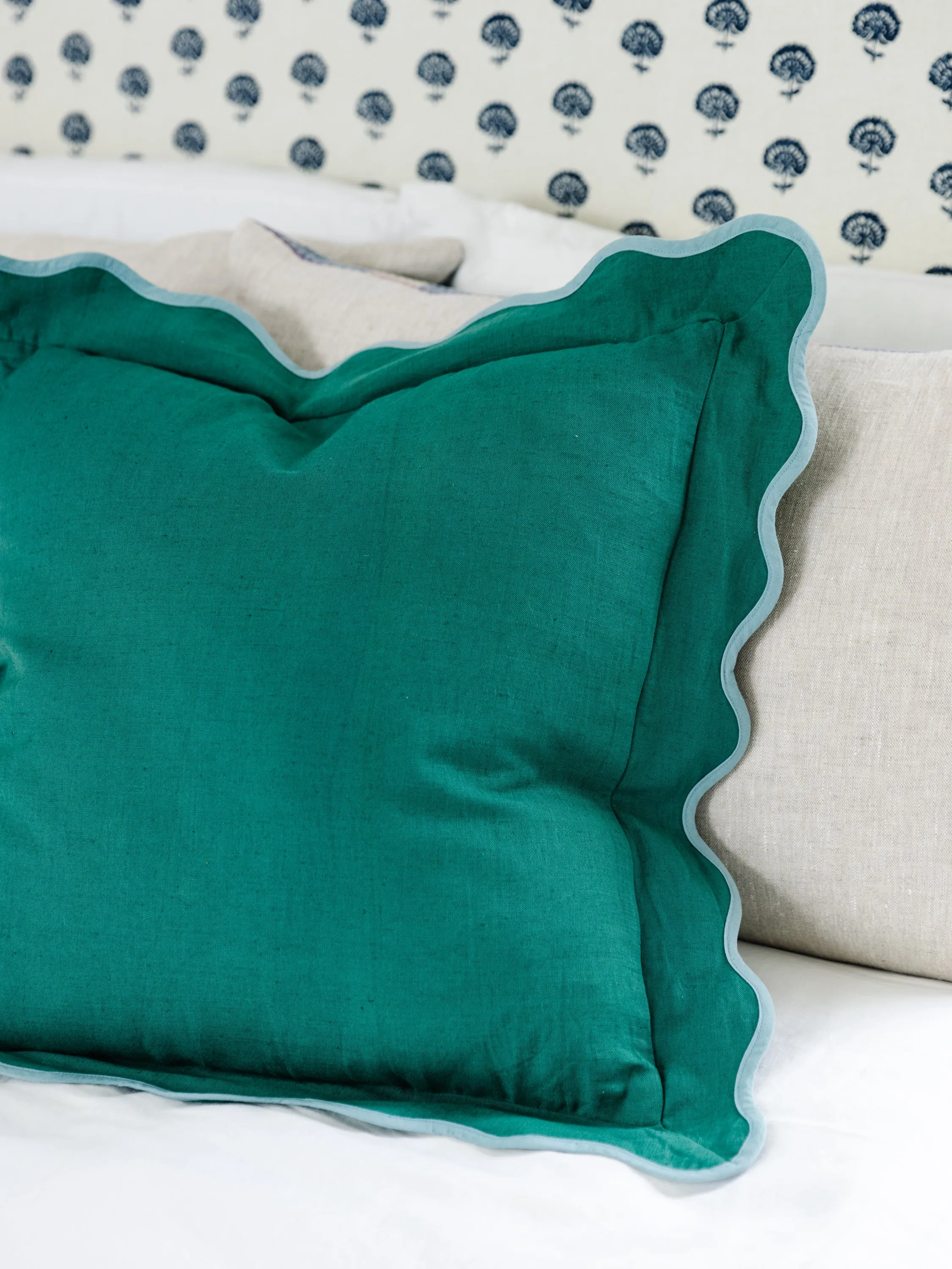 Darcy Linen Pillow - Green + Aqua