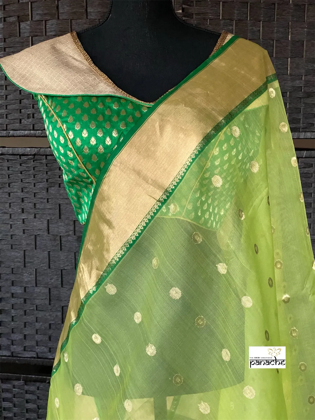 Designer Blouse - Green Brocade Collar