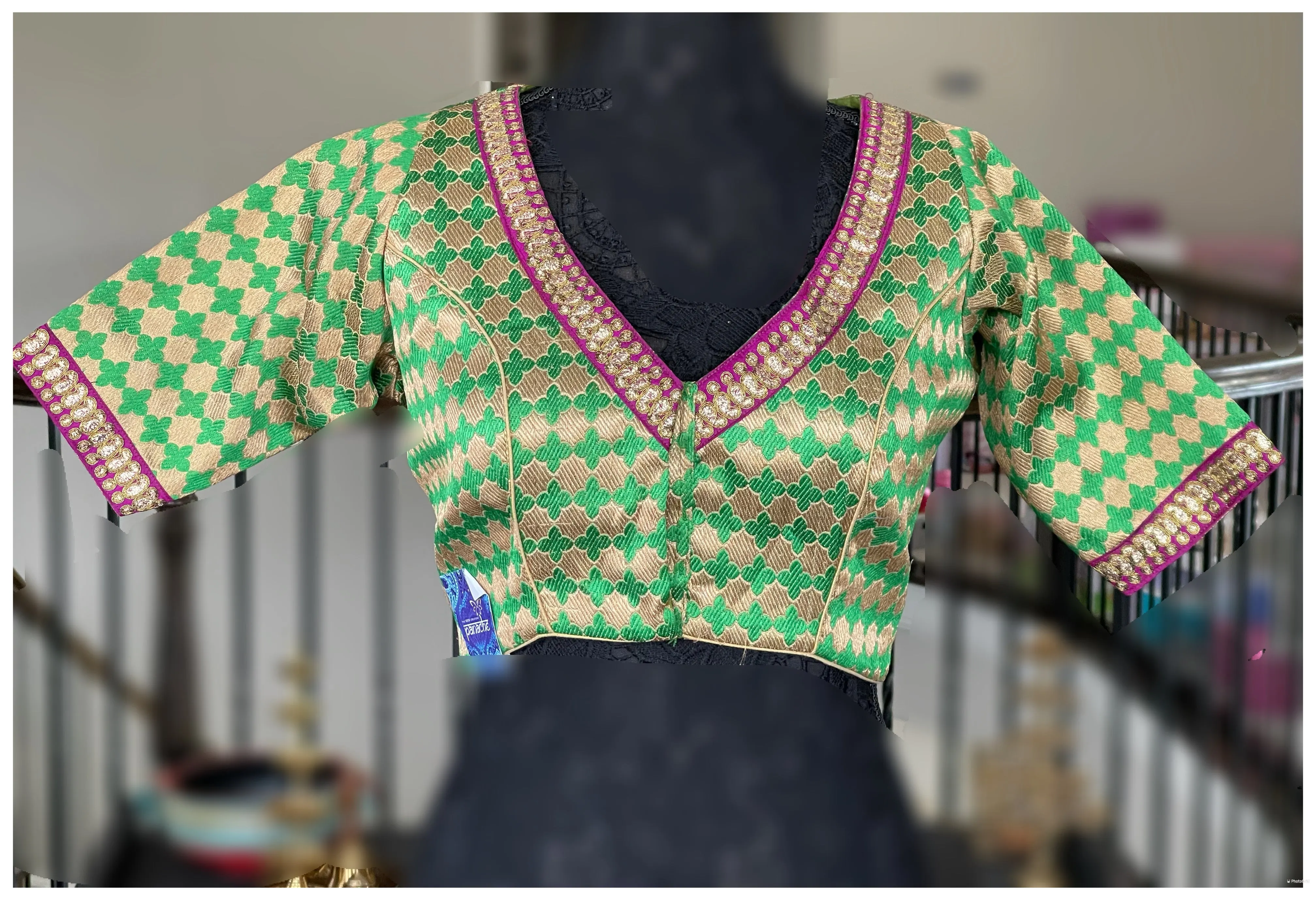 Designer Blouse - Green Brocade Purple