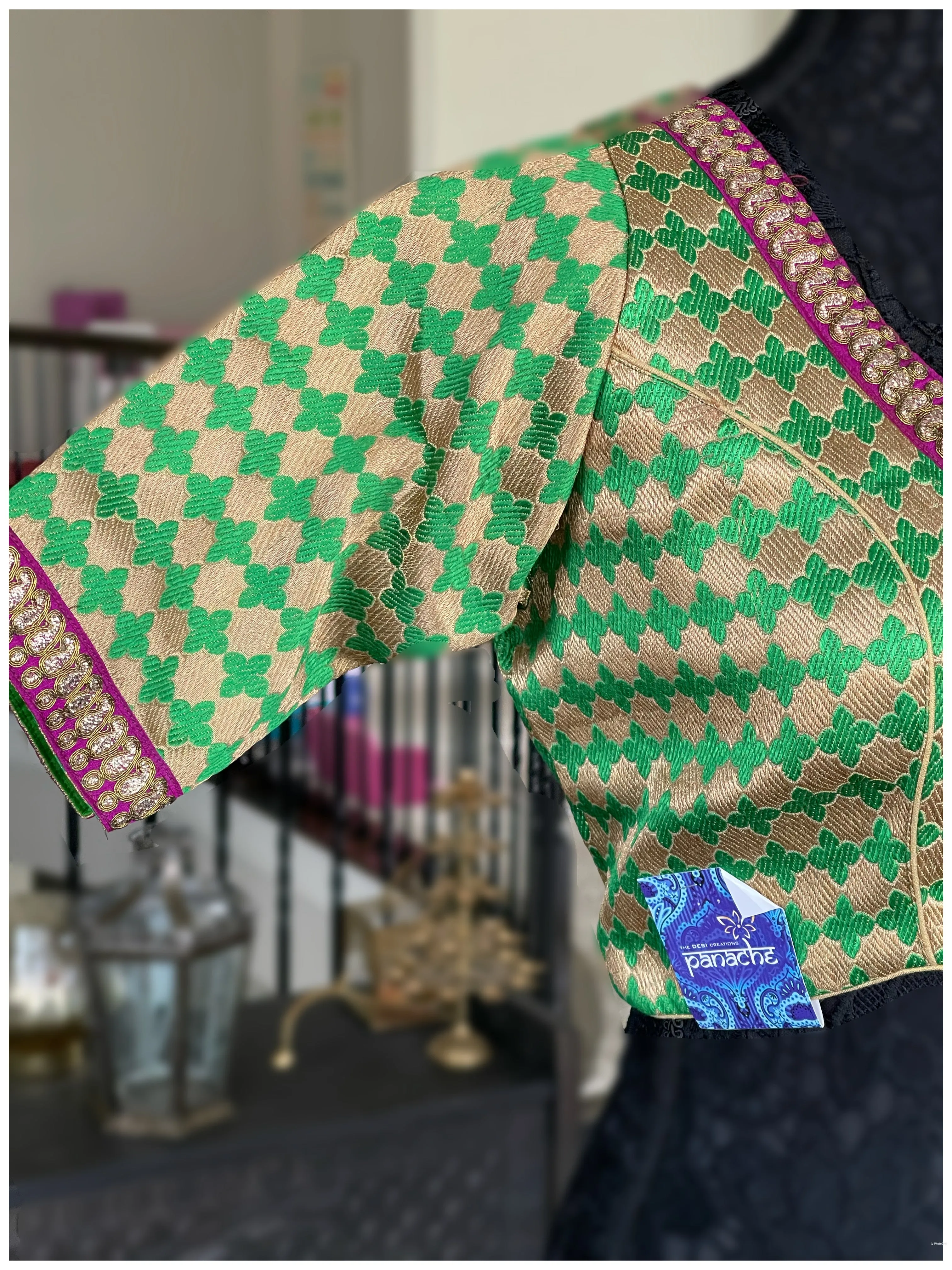 Designer Blouse - Green Brocade Purple