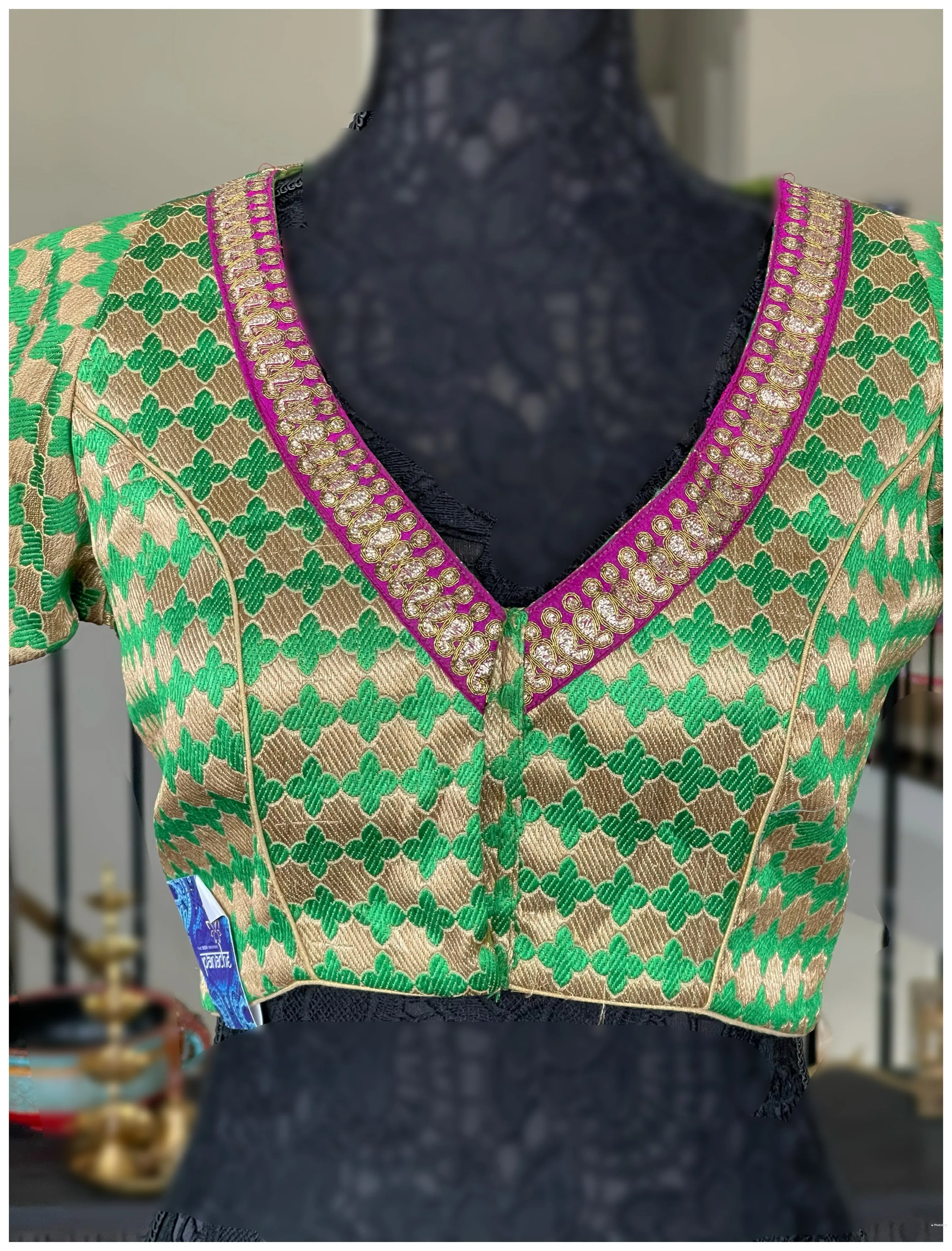 Designer Blouse - Green Brocade Purple