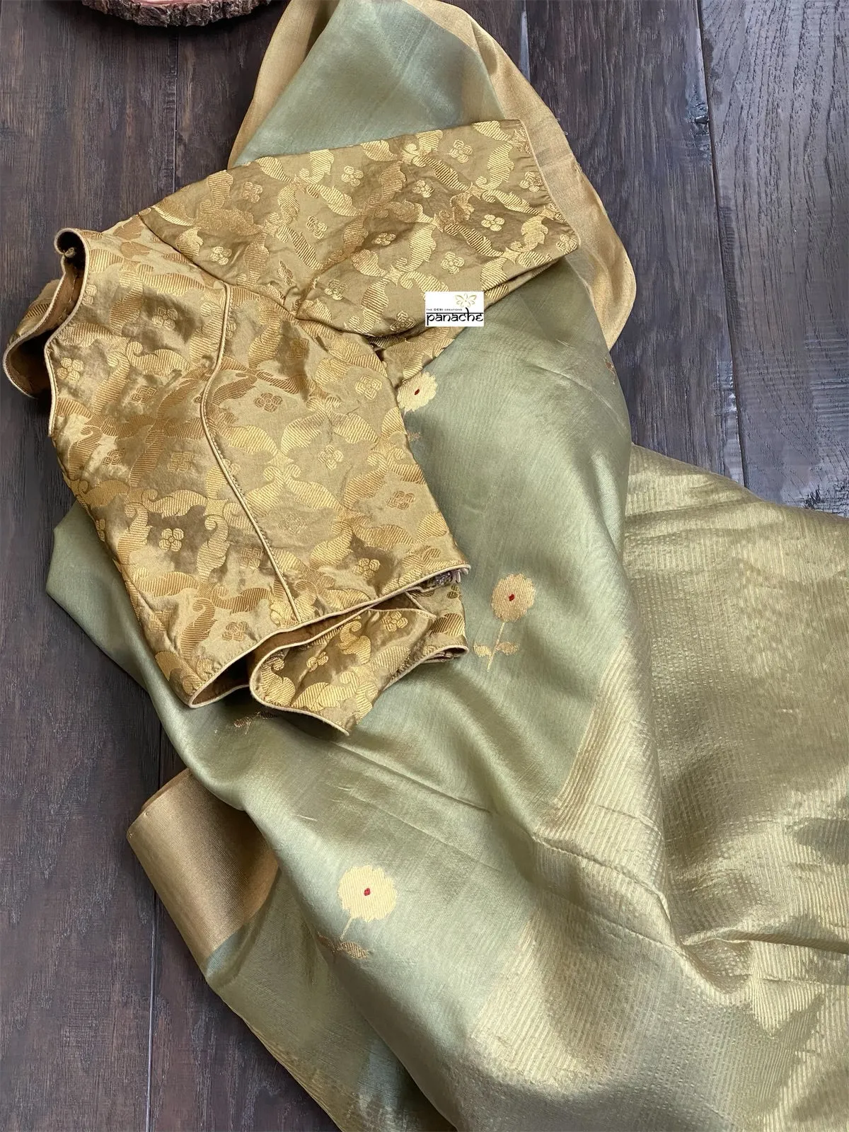 Designer Blouse - Greenish Golden Brocade