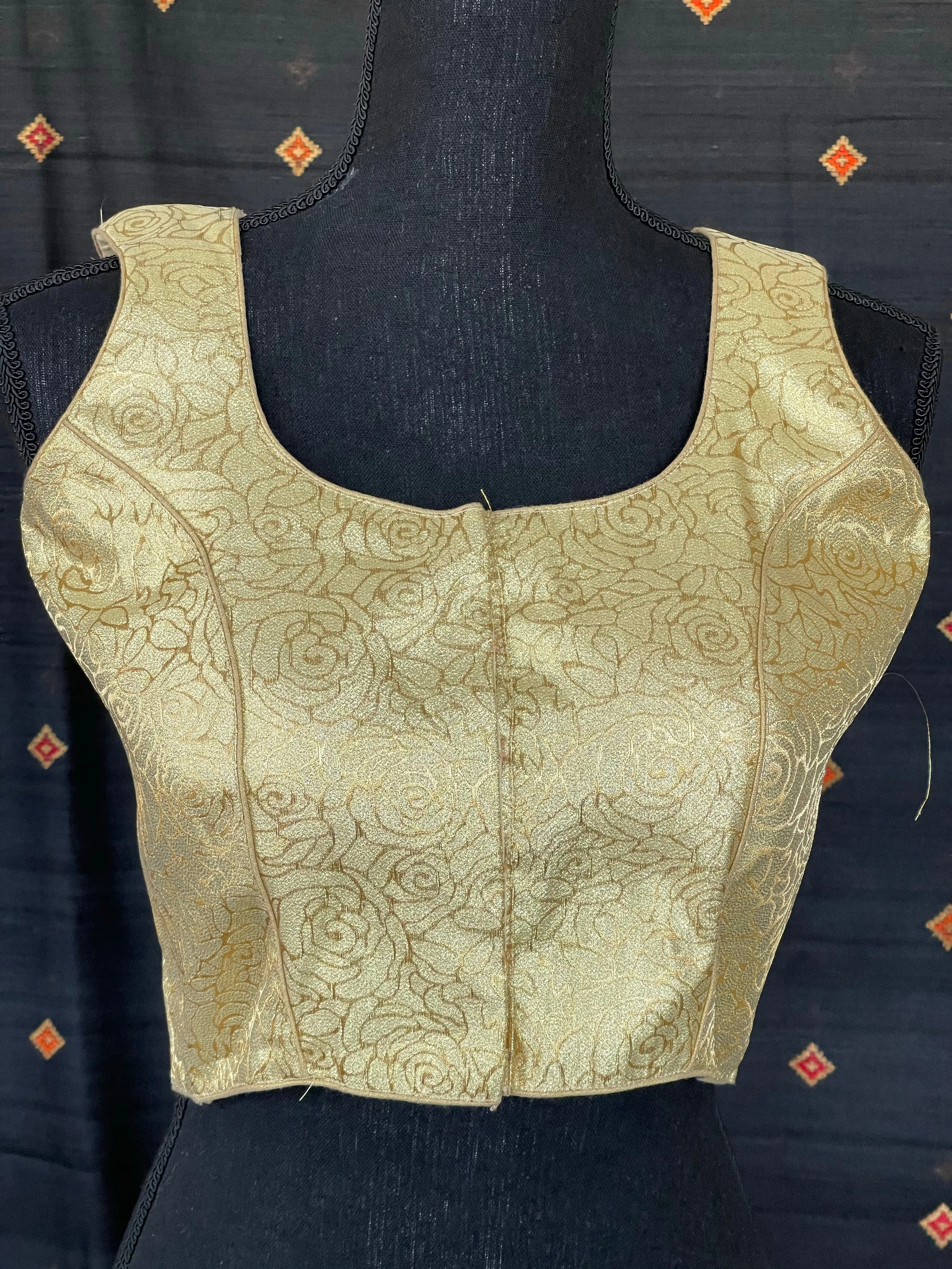 Designer Blouse - Greenish Golden Rose Brocade