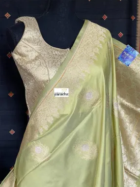 Designer Blouse - Greenish Golden Rose Brocade