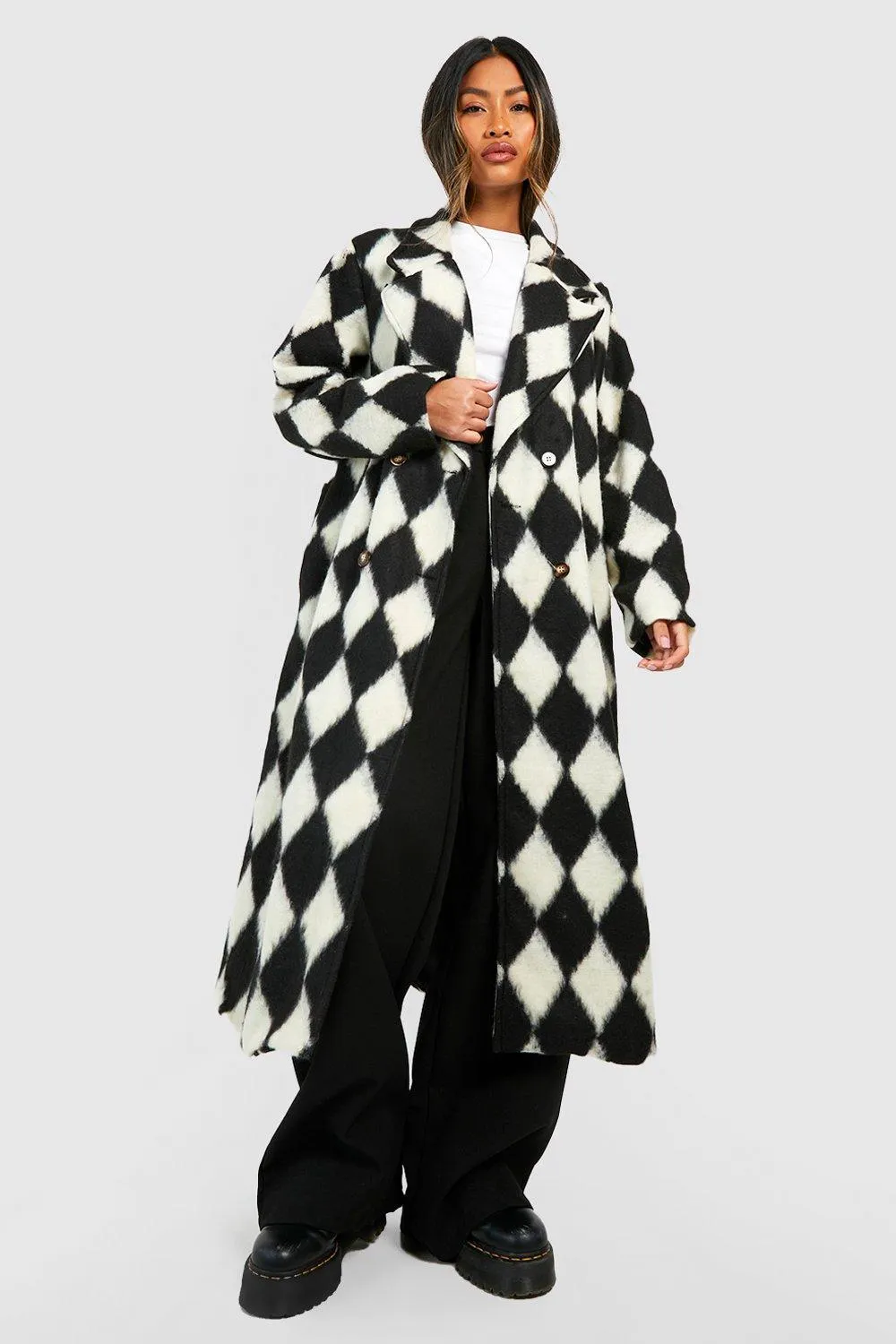 Diamond Checkerboard Wool Look Coat