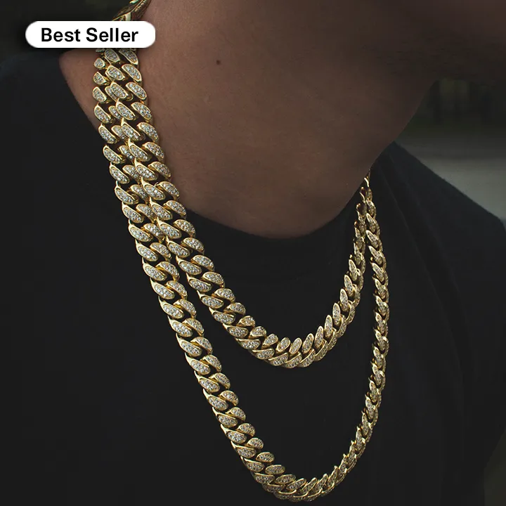 Diamond Cuban Link Chain (12mm) in Yellow Gold