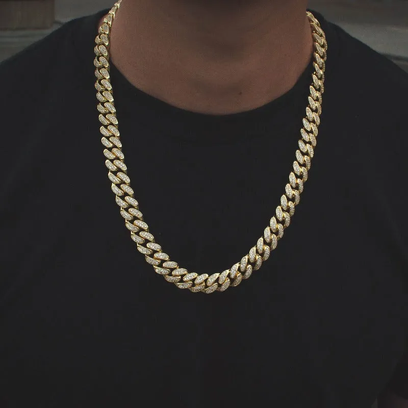 Diamond Cuban Link Chain (12mm) in Yellow Gold