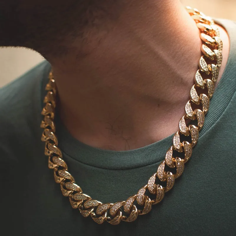 Diamond Cuban Link Chain (18mm) in Yellow Gold