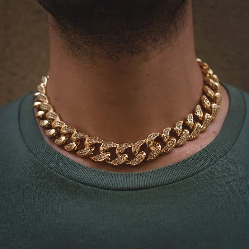 Diamond Cuban Link Chain (18mm) in Yellow Gold