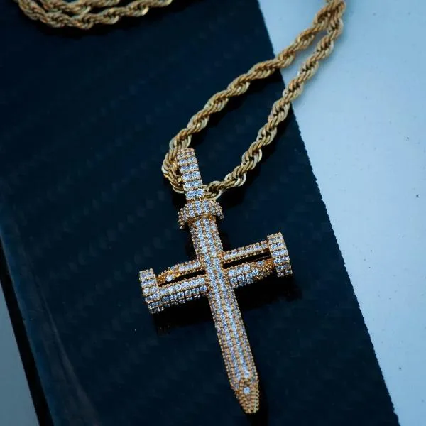 Diamond Nail Cross in Yellow Gold