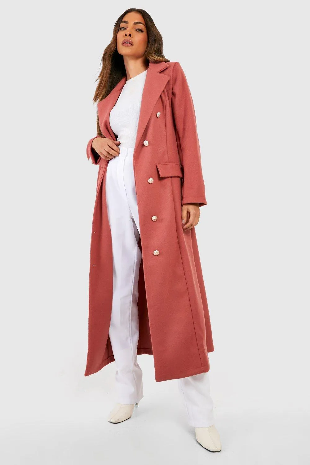 Double Breasted Wool Look Midi Coat