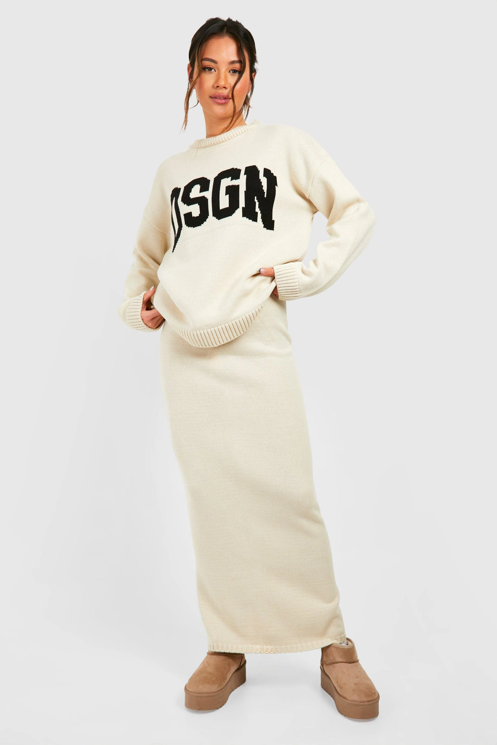 Dsgn Crew Neck Knitted Sweater And Maxi Skirt Set