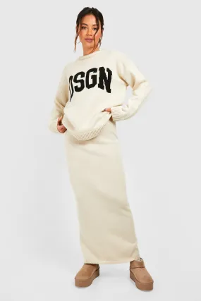 Dsgn Crew Neck Knitted Sweater And Maxi Skirt Set