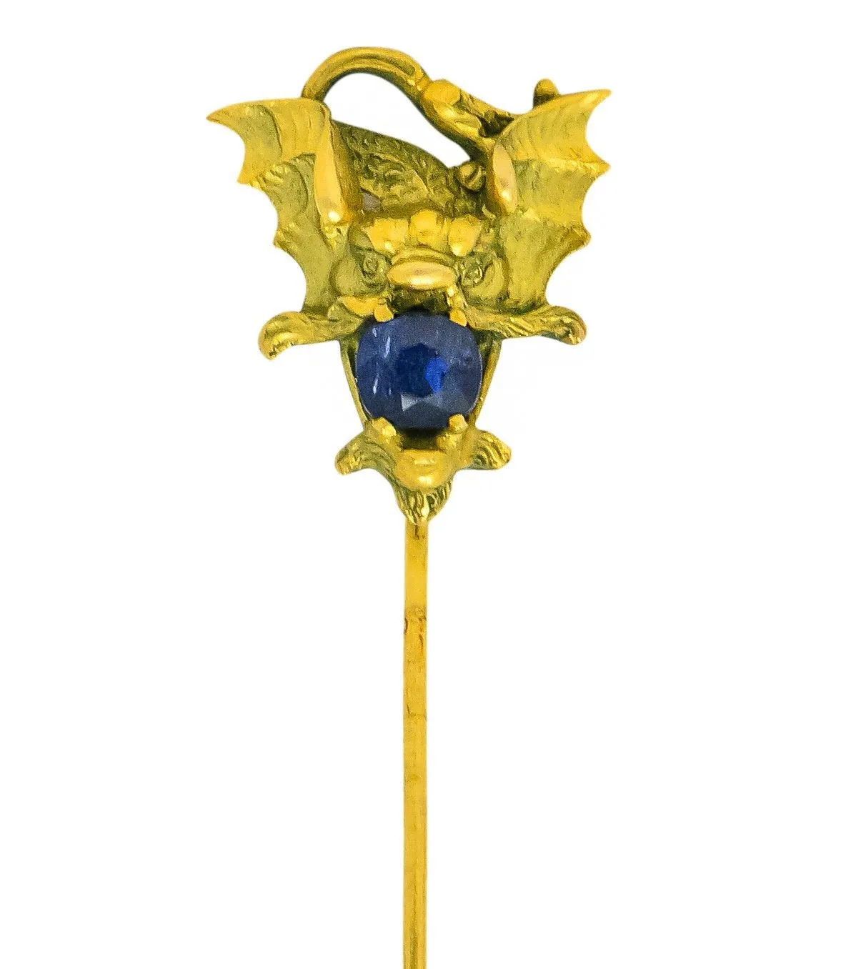 Edwardian 0.82 CTW Sapphire 18 Karat Green Gold Sea Serpent Dragon Stickpin