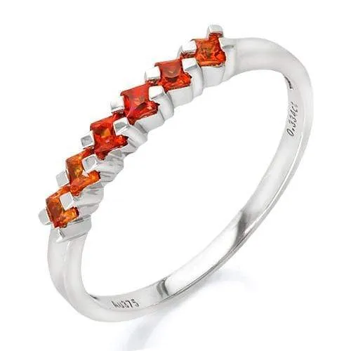 ELITE !  4/5 CARAT (6 PCS) ORANGE SAPPHIRE (VS) 9KT SOLID GOLD BAND RING