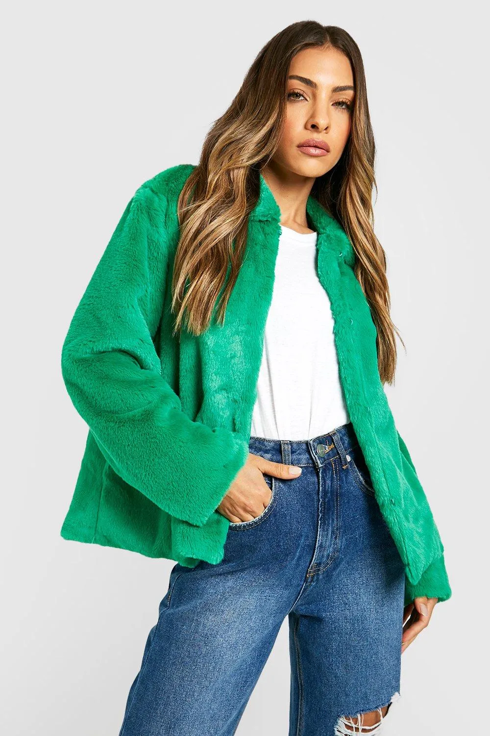 Faux Fur Collar Detail Bomber Jacket