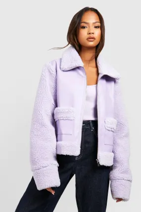 Faux Fur Detail Aviator Jacket