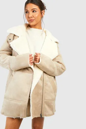 Faux Fur Oversized Aviator Jacket