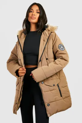 Faux Fur Trim Badge Detail Parka