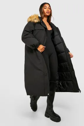 Faux Fur Trim Oversized Parka