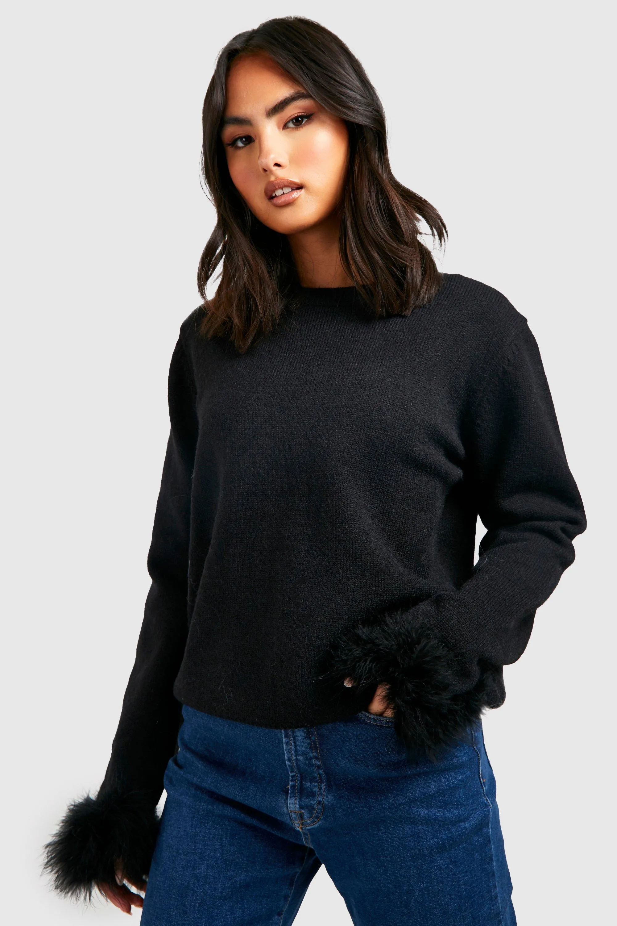 Faux Fur Trim Sweater