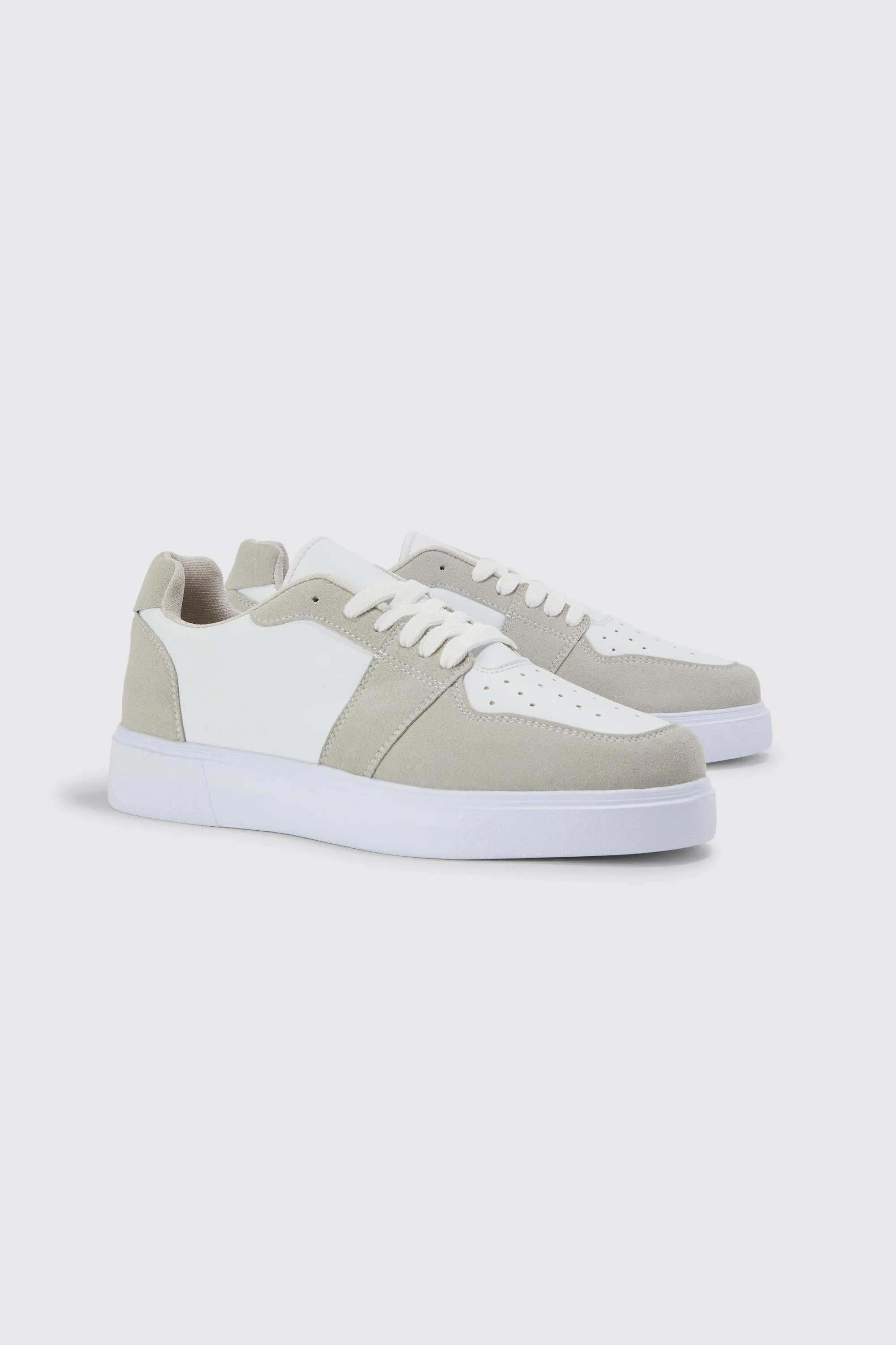 Faux Leather And Faux Suede Panel Sneakers