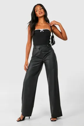 Faux Leather Asymmetric Hem Straight Leg Pants